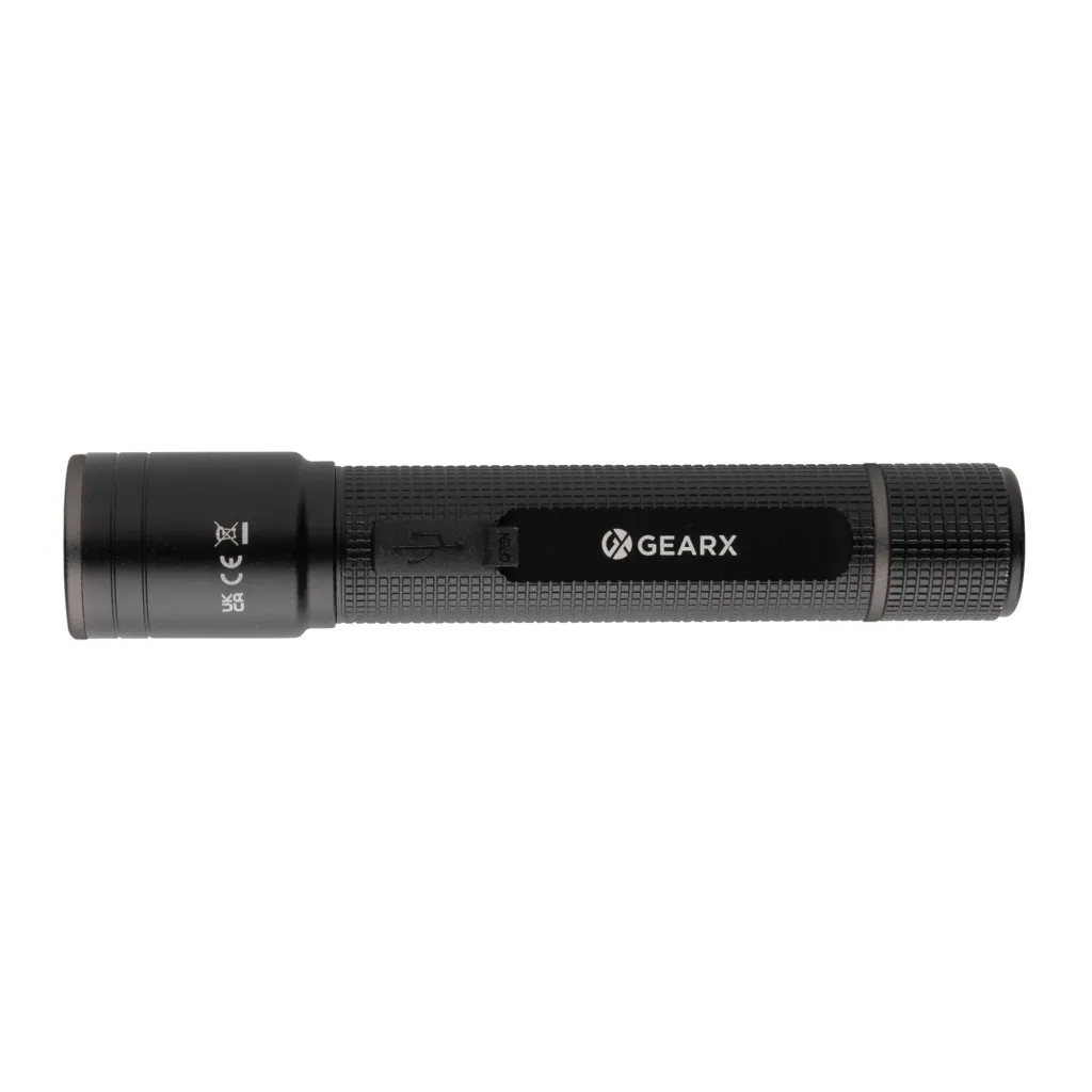 Gear X Taschenlampe aus RCS recycelt. Aluminium mit USB-Akku, schwarz – Bild 2