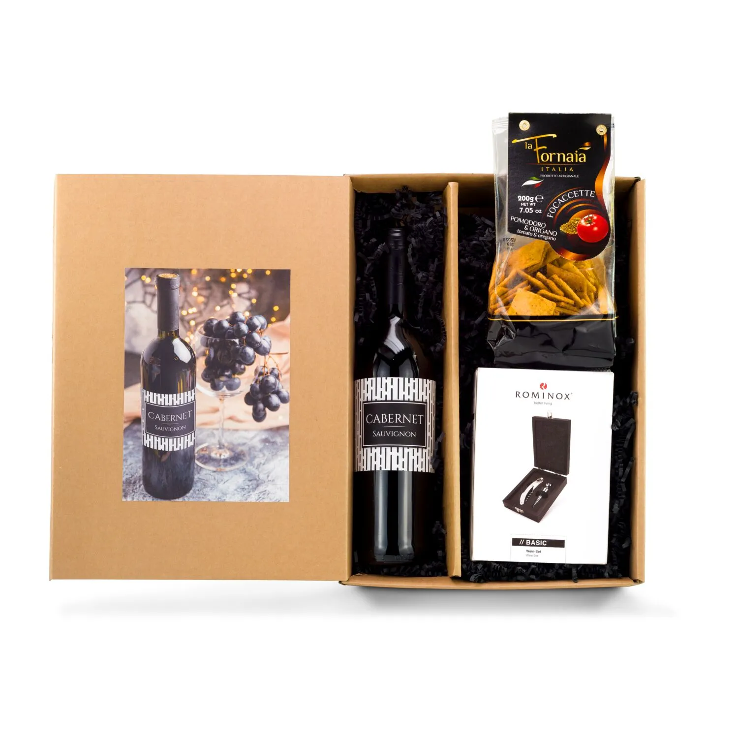 Geschenkset / Präsenteset: Wein & Snack, schwarz – Bild 2