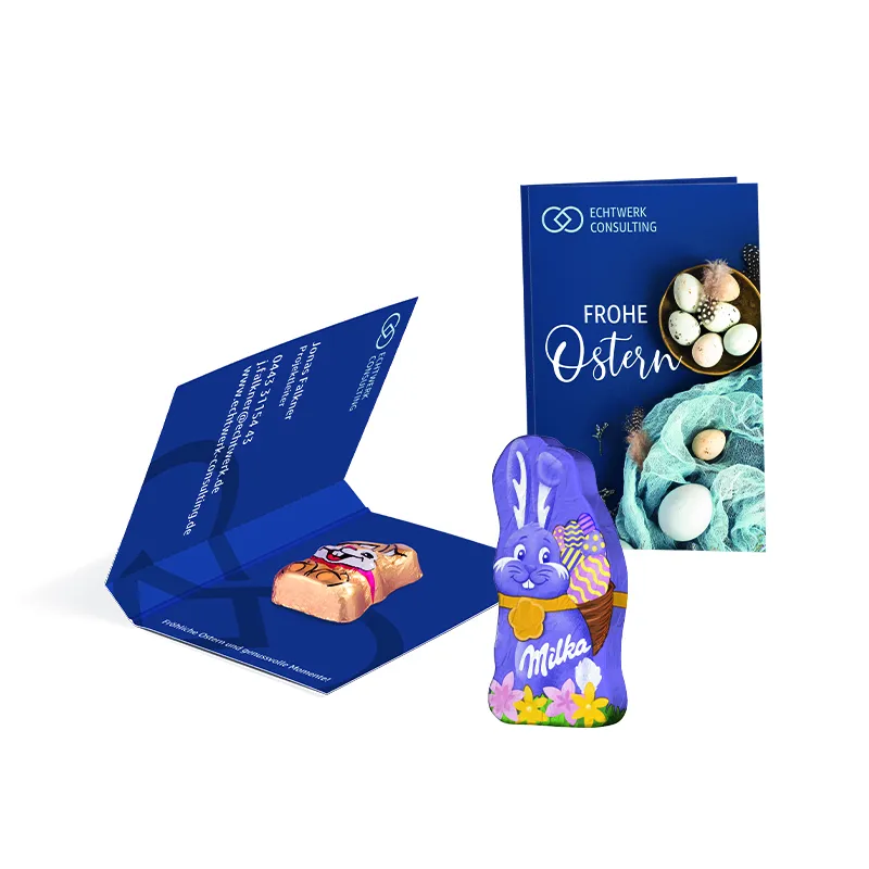 Werbekarte Visitenkartenformat, Riegelein Schokoladen Mini-Osterhase – Bild 3