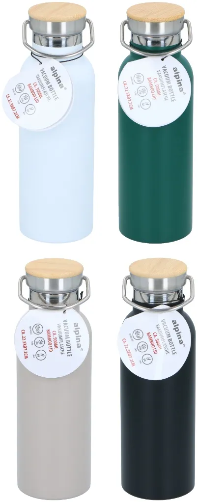 ALPINA Isolierflasche 500ml mit Bambusdeckel, Black/White/Beige/Green – Bild 5