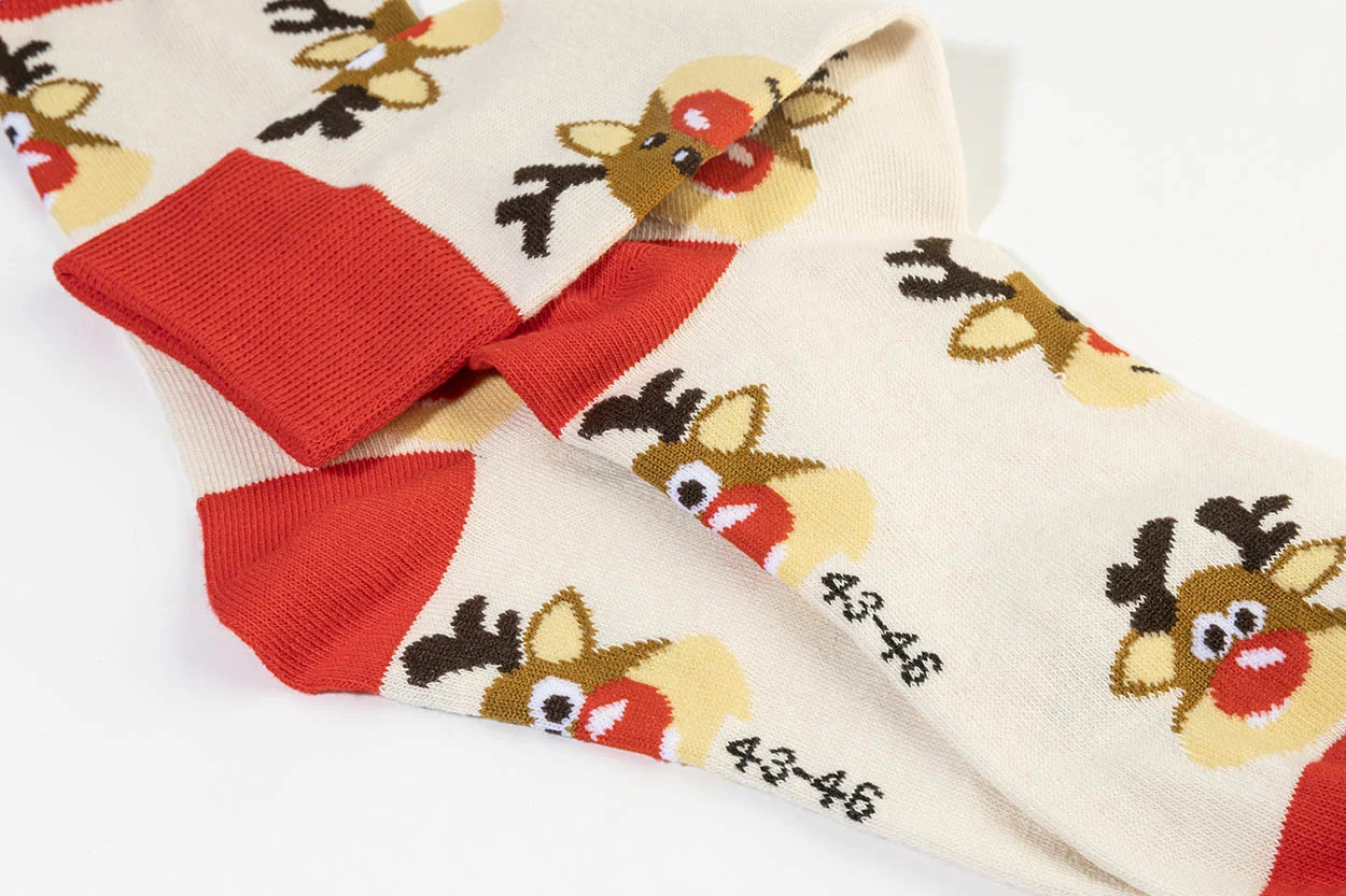 Weihnachtssocken Julsokka, Schneemann, natur, rot – Bild 5