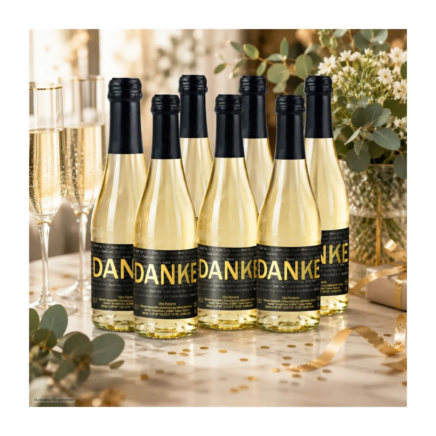 6x Danke Secco Flaschen, 0,2 l, gold – Bild 5