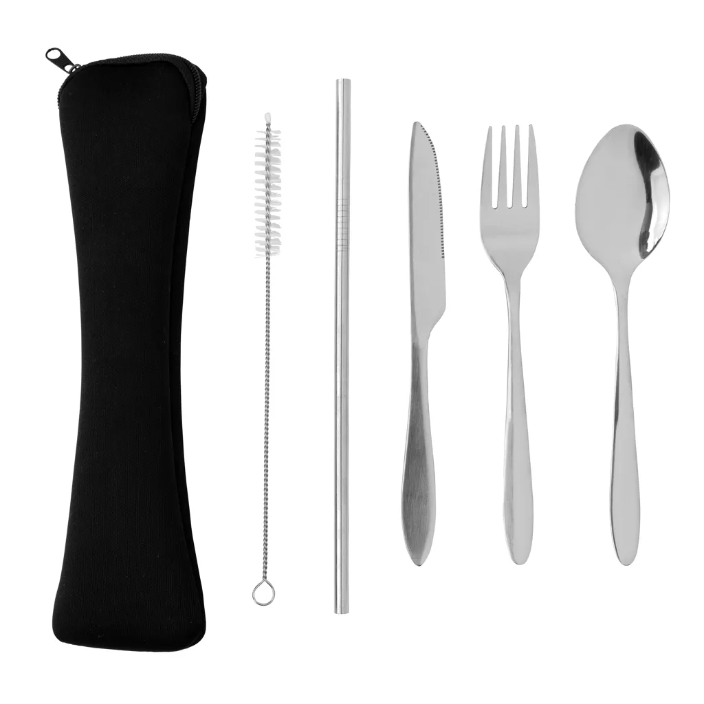 4-teiliges wiederverwendbares Besteckset aus Stainless-Steel, silber – Bild 3
