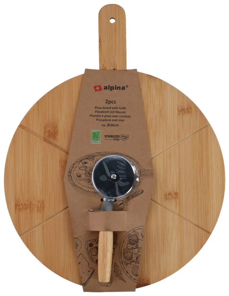 ALPINA Pizzabrett Ø34cm mit Messer, Braun – Bild 4