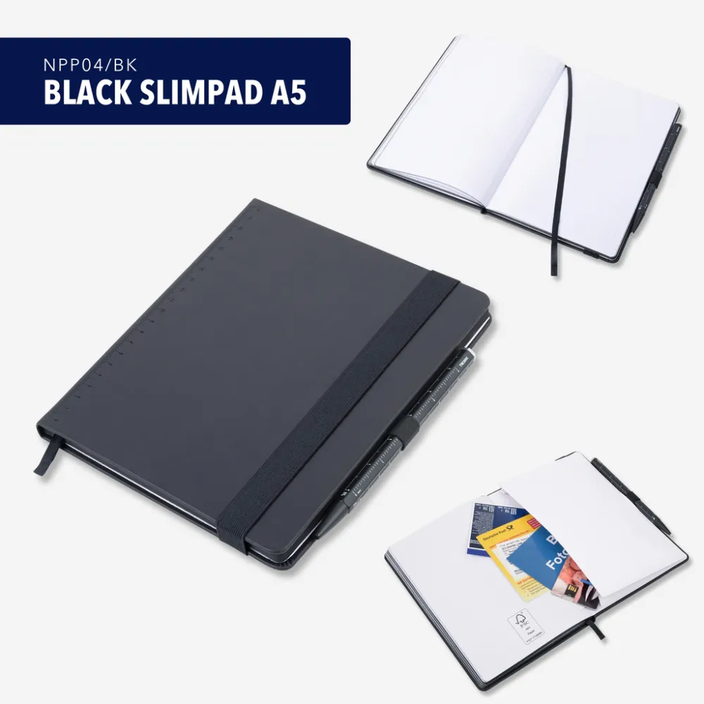 Notizblock BLACK SLIMPAD A5 schwarz, Stift schwarz, schwarz – Bild 7