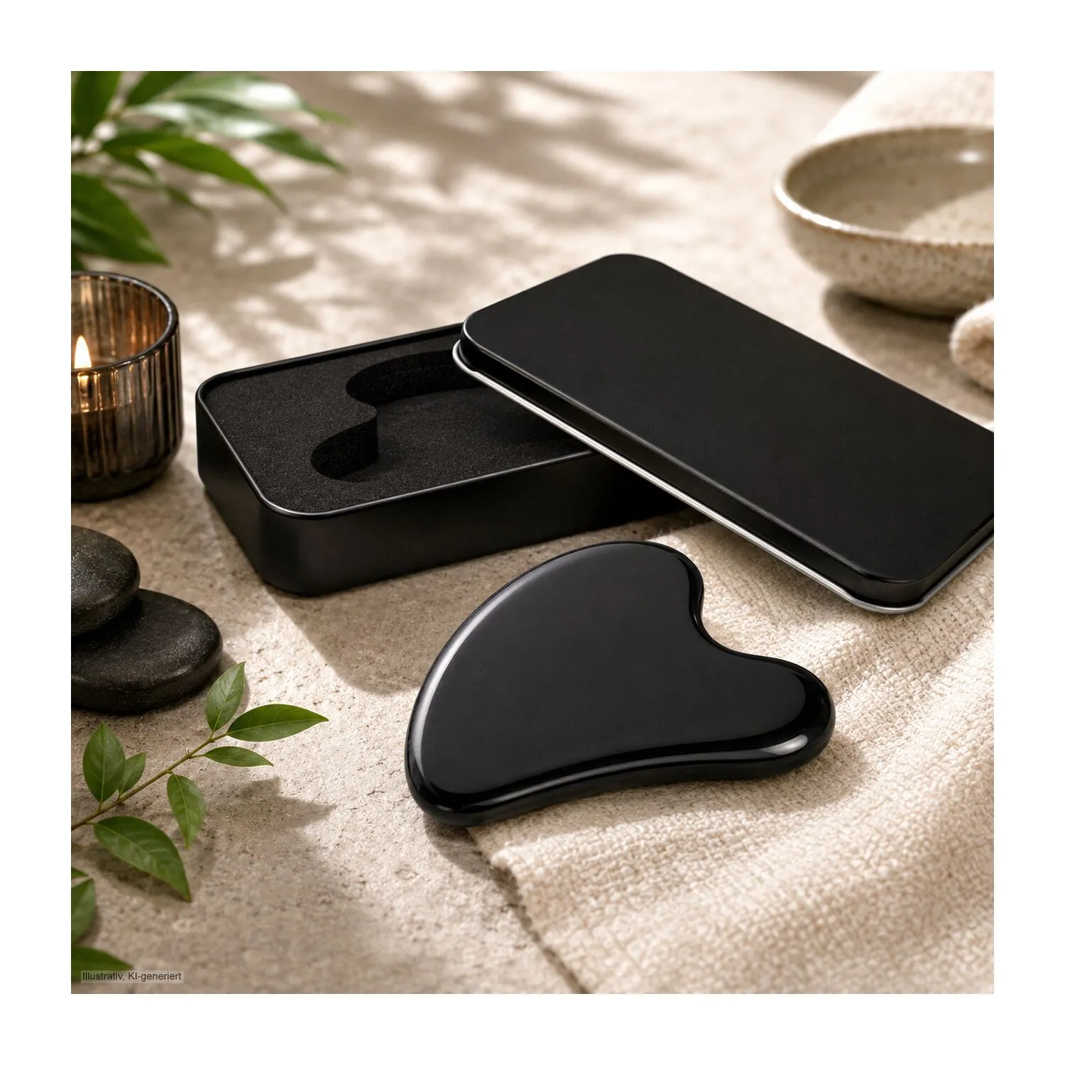Massagestein Gua Sha Black Obsidian zur Wellness-Gesichtsmassage, schwarz – Bild 12