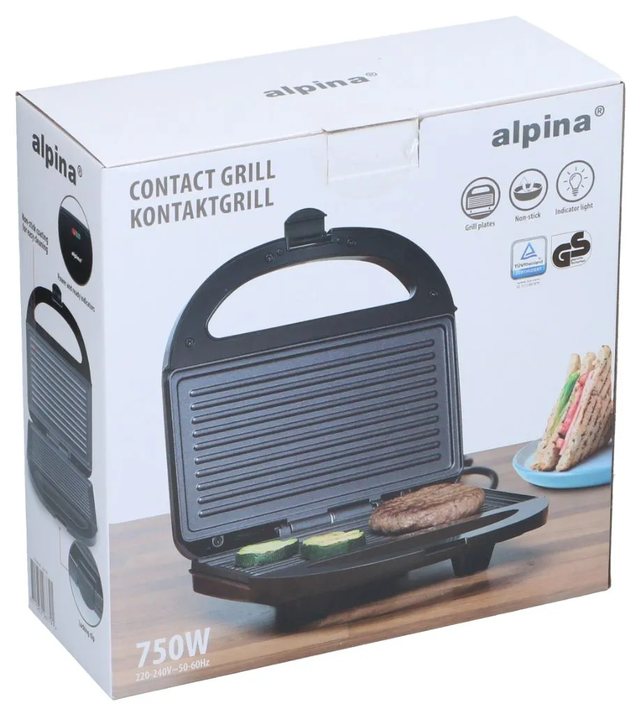 ALPINA Sandwichmaker 750W Kontaktgrill, Schwarz – Bild 4