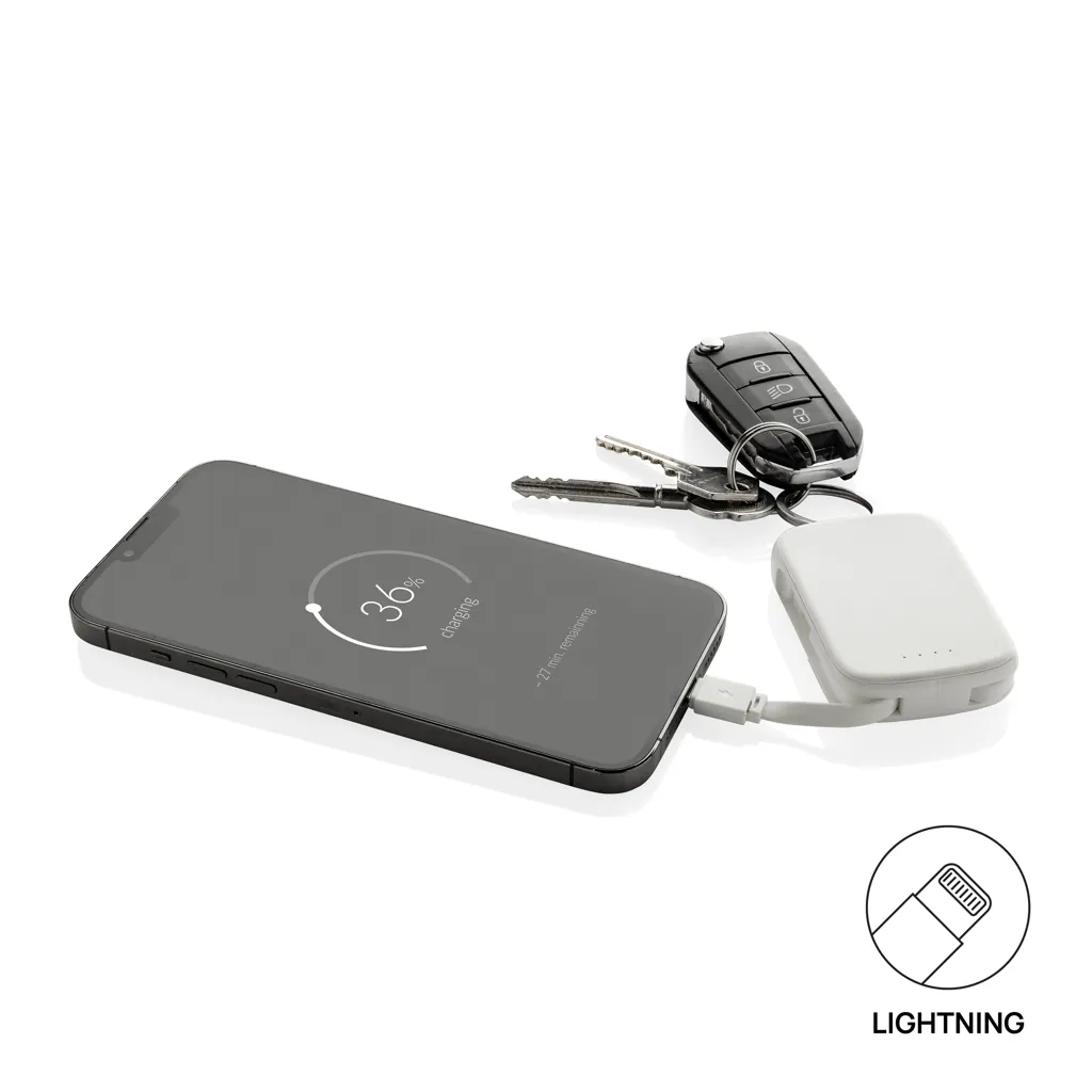 Nexo RCS Key-Chain-Powerbank 2.000mAh mit integr. Kabeln, weiß – Bild 3