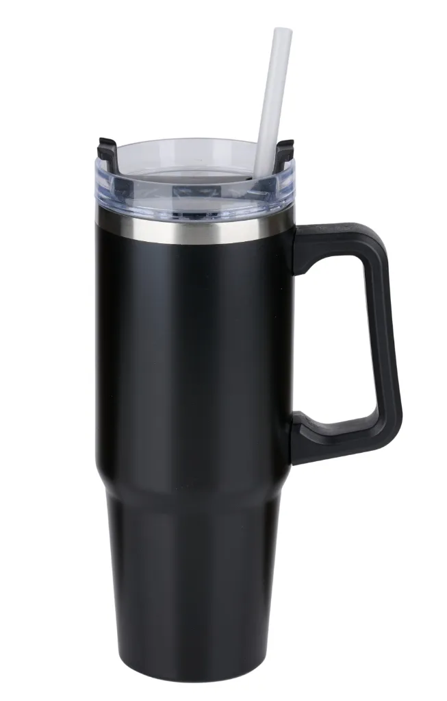 ALPINA Vakuum-Isolierbecher mit Trinkhalm 900ml, Black/White/Beige/Green – Bild 2