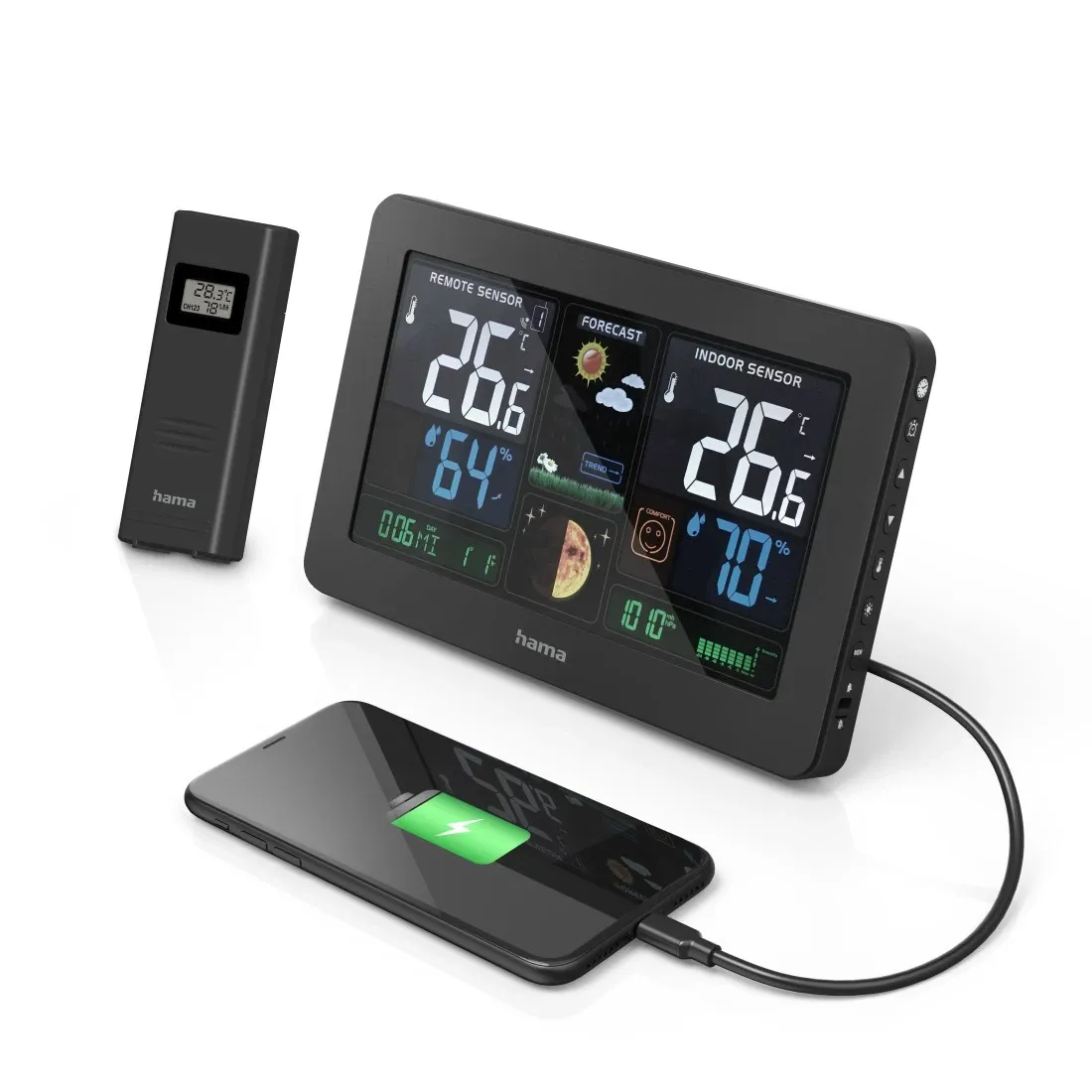 Hama "Premium" Wetterstation mit LED-Farbdisplay, Schwarz – Bild 10