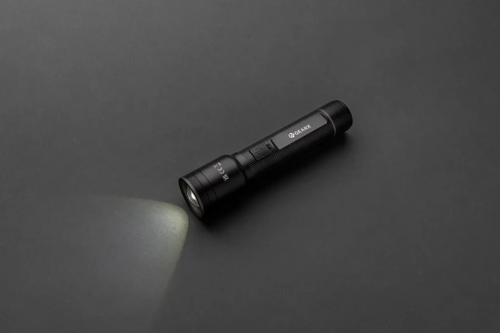 Heavy-Duty USB-Taschenlampe aus RCS recyceltem Aluminium, schwarz – Bild 6