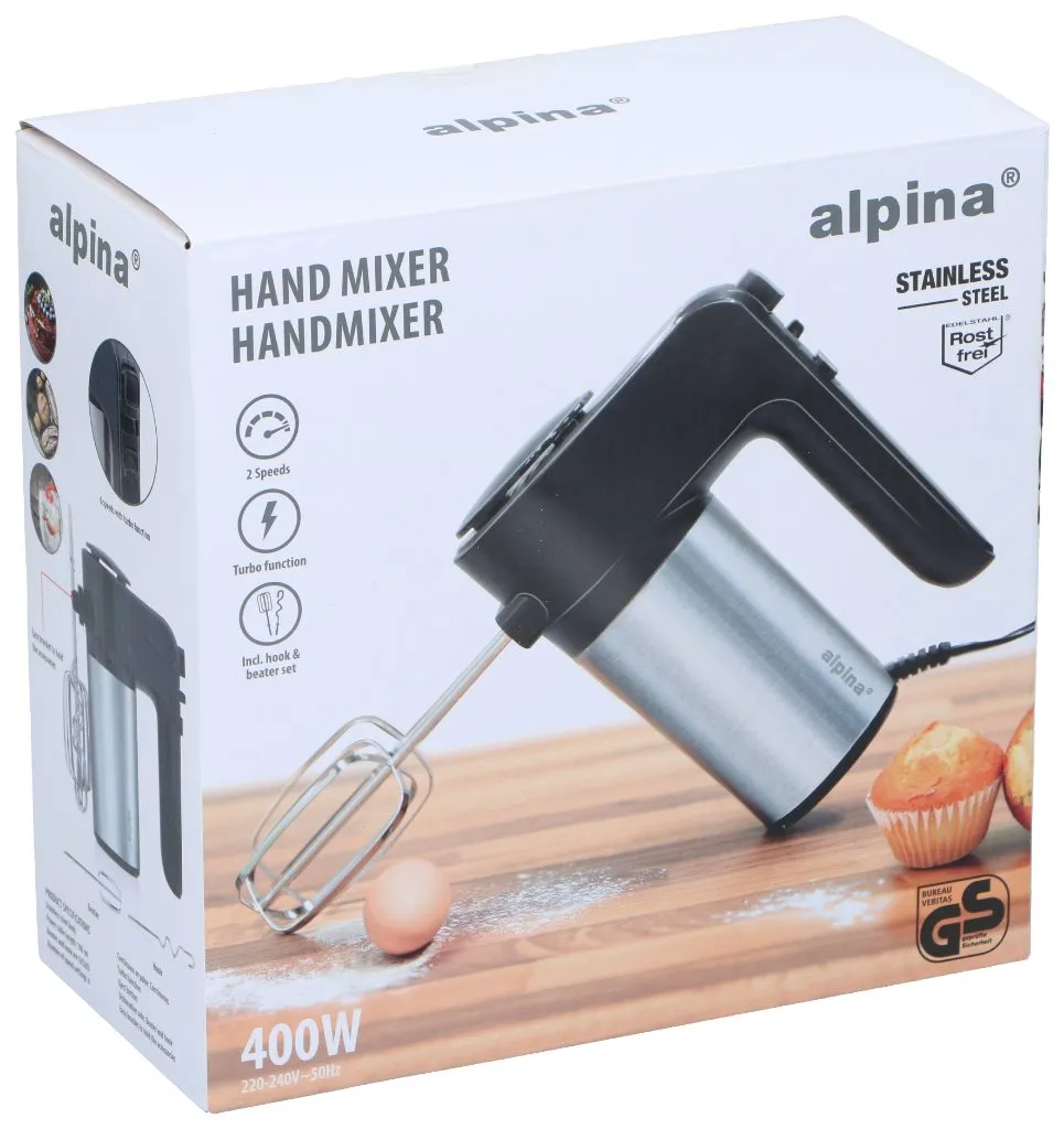 ALPINA Handmixer 230V 400W mit 6 Geschwindigkeitsstufen, Silber – Bild 5