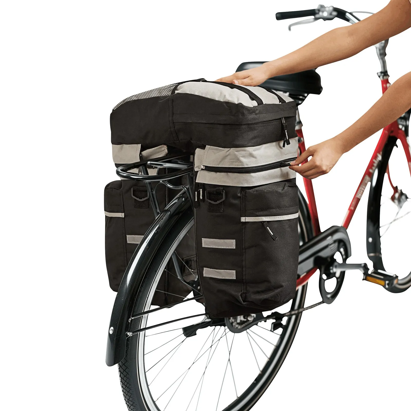 BIKE - Fahrrad-Packtaschenset 3-teilig grau, schwarz, grau, schwarz – Bild 8