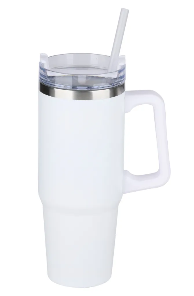 ALPINA Vakuum-Isolierbecher mit Trinkhalm 900ml, Black/White/Beige/Green – Bild 5