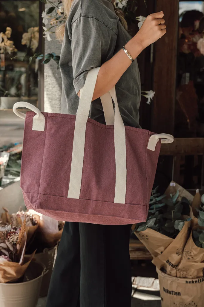 BEAU AWARE™ Strandtasche aus 400gr/m² recyceltem Canvas, maroon – Bild 4