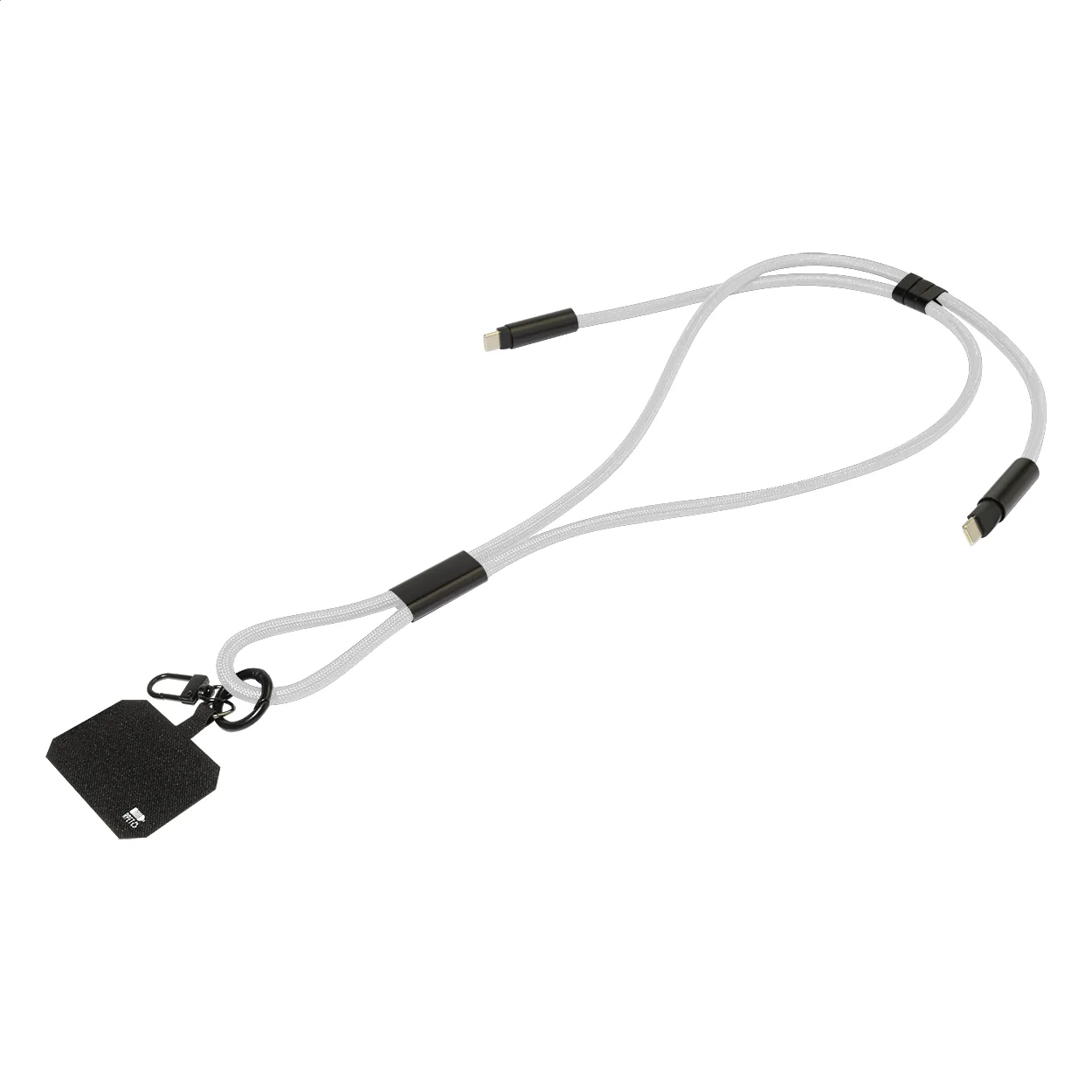 60W Lanyard mit Lade- und Datenkabel aus RPET HolCharge, weiß – Bild 2