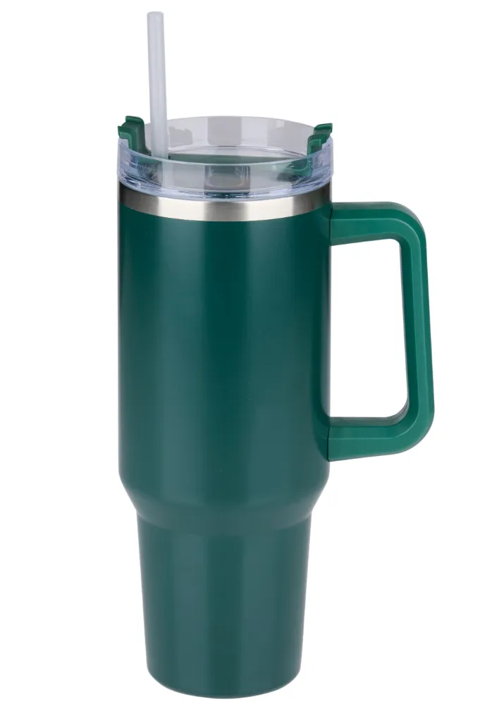 ALPINA Vakuum-Isolierbecher mit Trinkhalm 1.2L, Black/White/Beige/Green – Bild 3