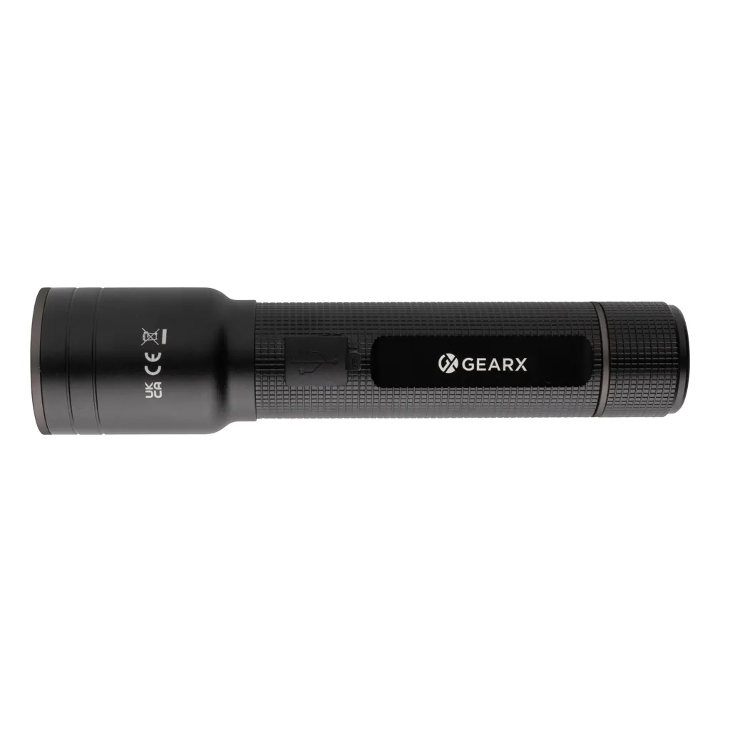 Heavy-Duty USB-Taschenlampe aus RCS recyceltem Aluminium, schwarz – Bild 2