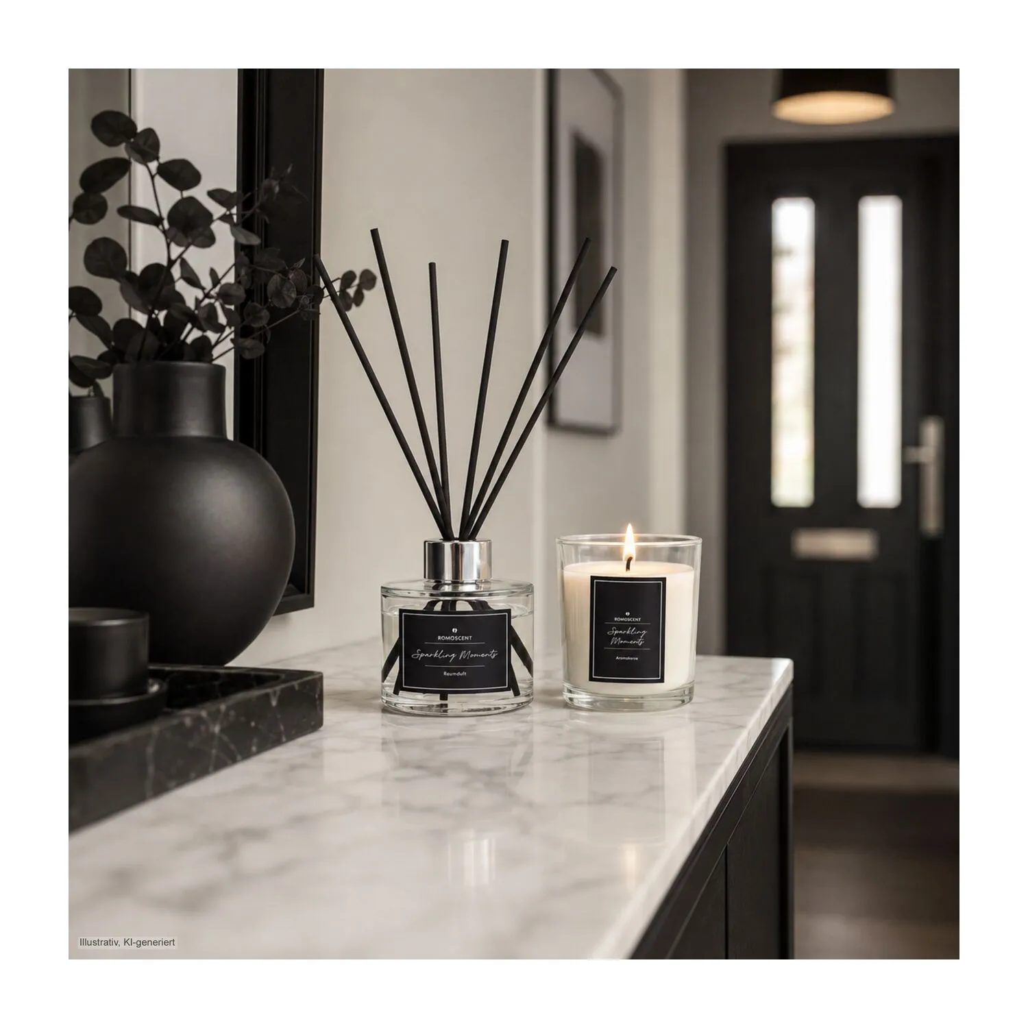 ROMOSCENT® Aroma-Set Sparkling Moments, Raumduft & Aromakerze, schwarz-weiß – Bild 9