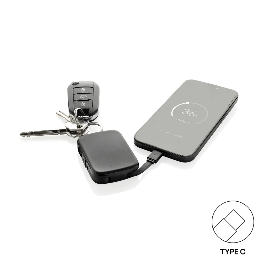 Nexo RCS Key-Chain-Powerbank 2.000mAh mit integr. Kabeln, schwarz – Bild 4