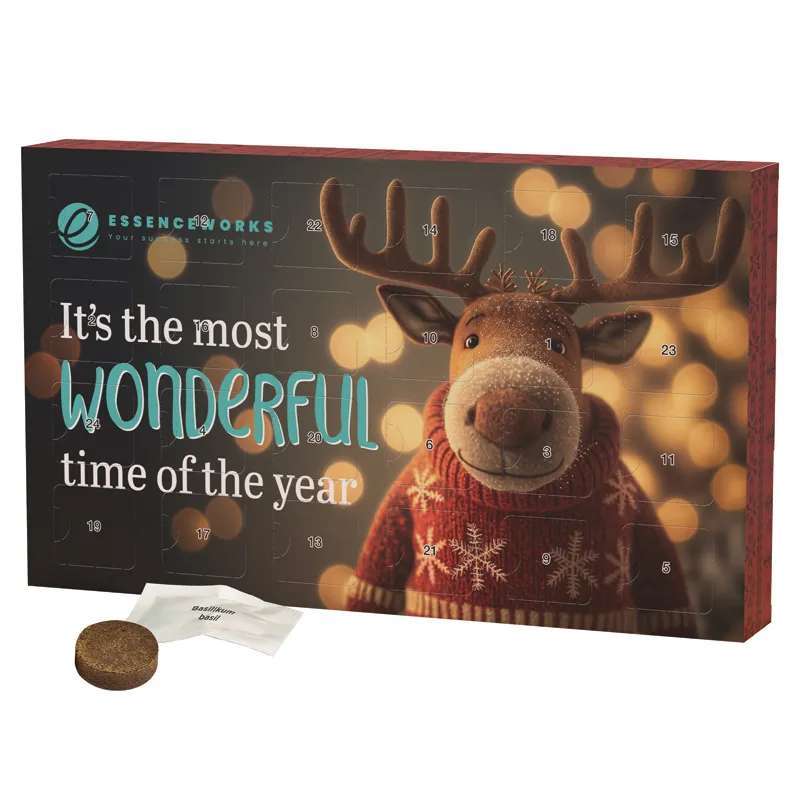 Wachsender Adventskalender Eco L, Papierblister, 24 Samentütchen & Substrattabletten