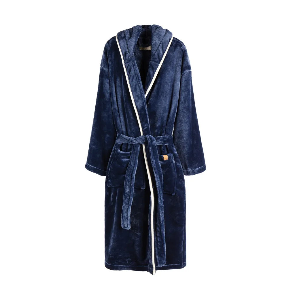 VINGA Louis Luxus Plüsch GRS rPET Bademantel Größe L/XL, navy blau – Bild 2