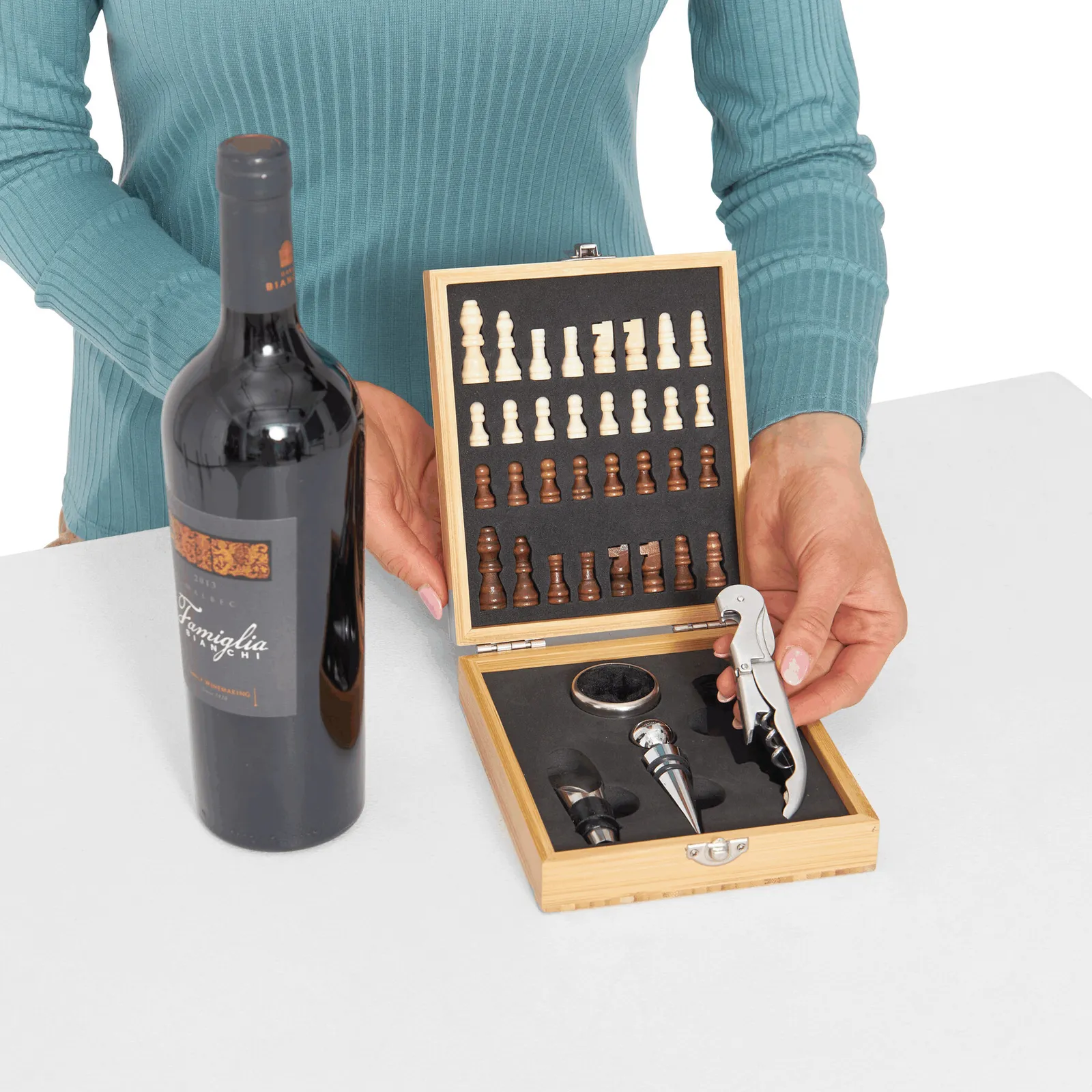 BAMBOO CHESS - Weinset mit Schachspiel braun, braun – Bild 8
