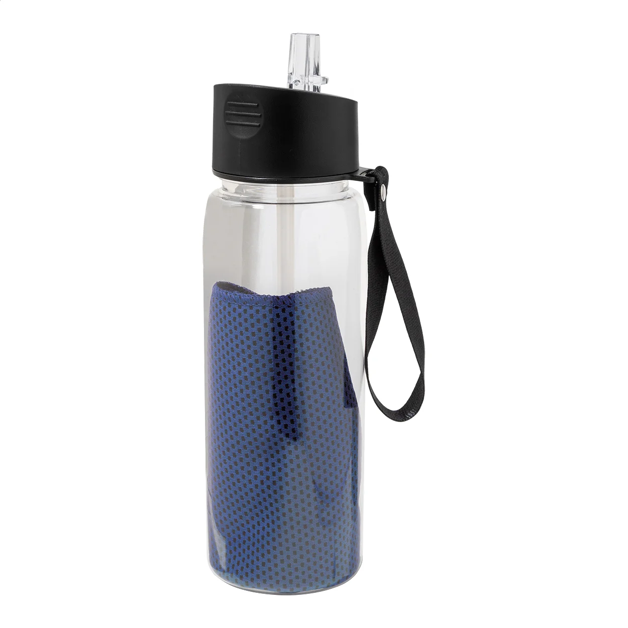 RPET Trinkflasche mit Handtuch Fitmax, blau – Bild 3