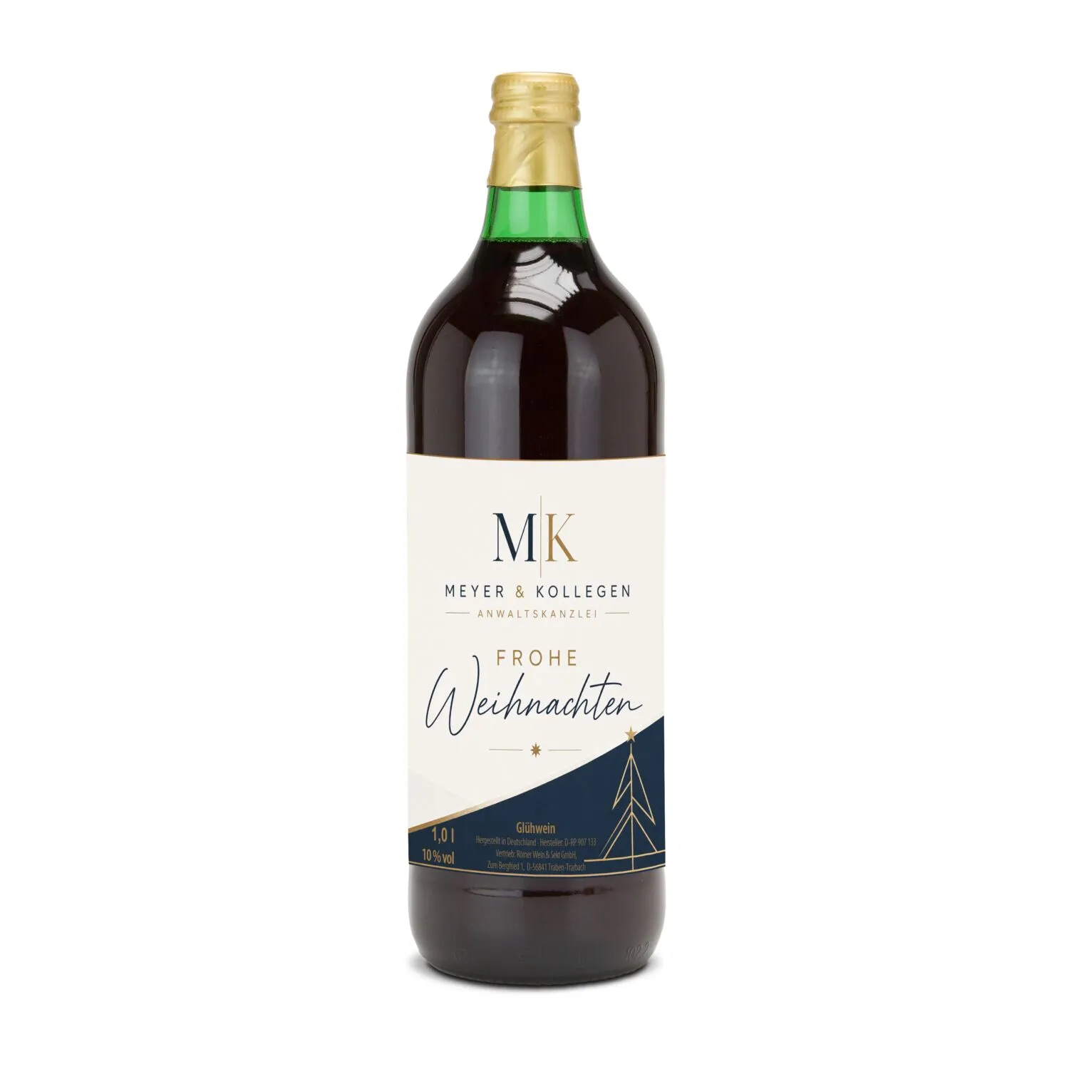 Glühwein - Flasche grün, mit Schraubverschluss, 1 l - individuelles Etikett, schwarz – Bild 2