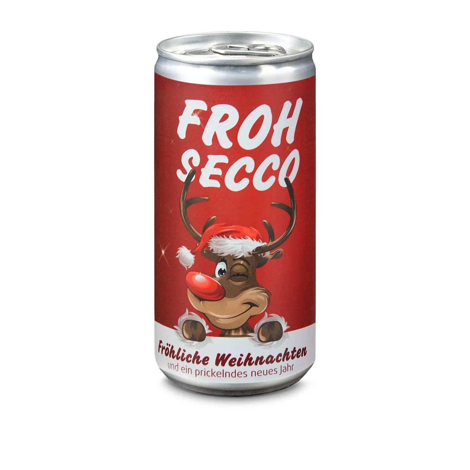 Geschenkartikel / Präsentartikel: FROHSECCO Elch (rot) - 24 x Promo Secco 0,2 l, Slimlinedose, rot – Bild 3