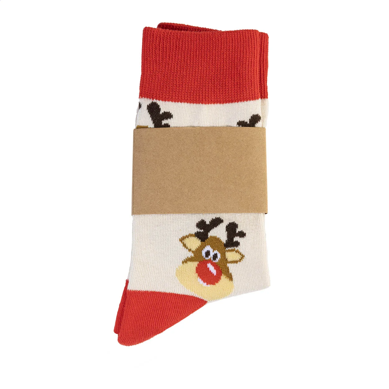 Weihnachtssocken Julsokka, Schneemann, natur, rot – Bild 2