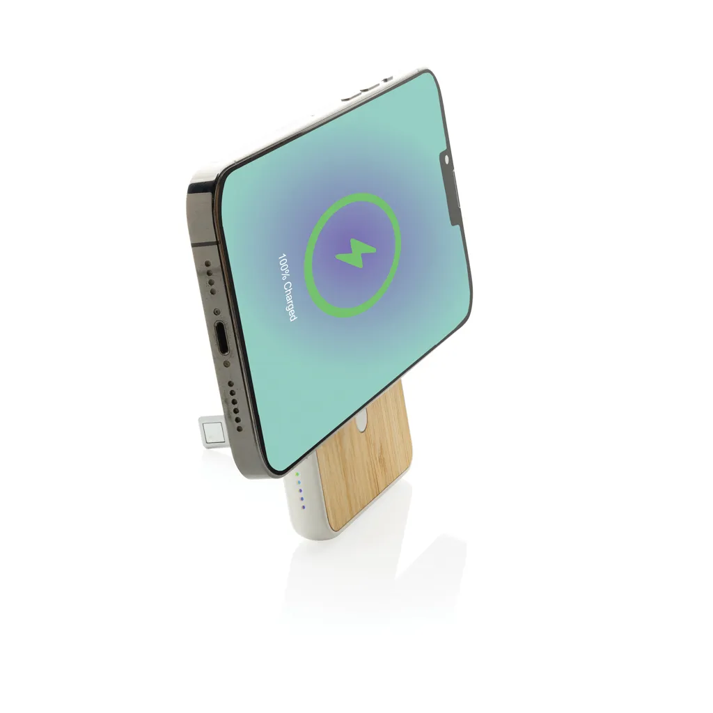 Zen 5000mAh 5W magnetische Bambus-Powerbank aus RCS rPlastik, weiß – Bild 4
