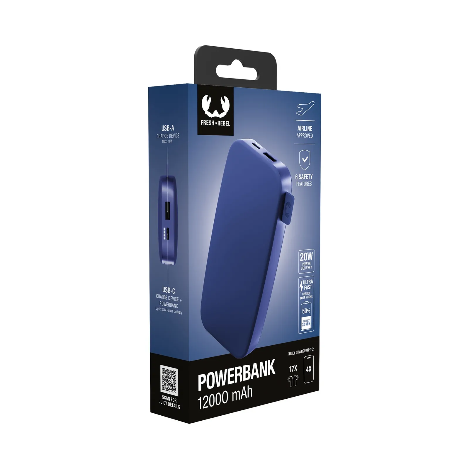 Fresh 'n Rebel Powerbank 12000 mAh USB-C, Reinblau – Bild 2