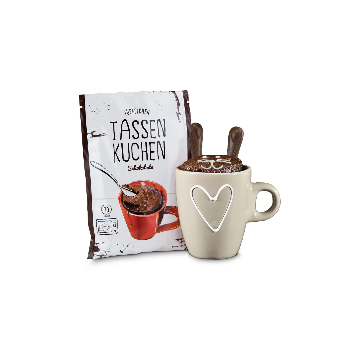 Geschenkartikel / Präsentartikel: Oster Tassenkuchen Schokolade (Backmischung 70 g), auch in individueller Stecktasche, blau – Bild 3