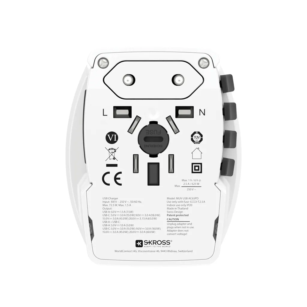 SKROSS World Travel Adapter MUV 65W PD mit USB-C-Kabel, weiß – Bild 4