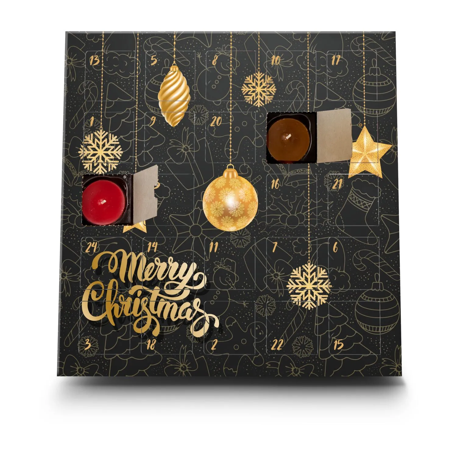 Geschenkartikel / Präsentartikel : Duftkerzen Adventskalender Merry Christmas, schwarz – Bild 2