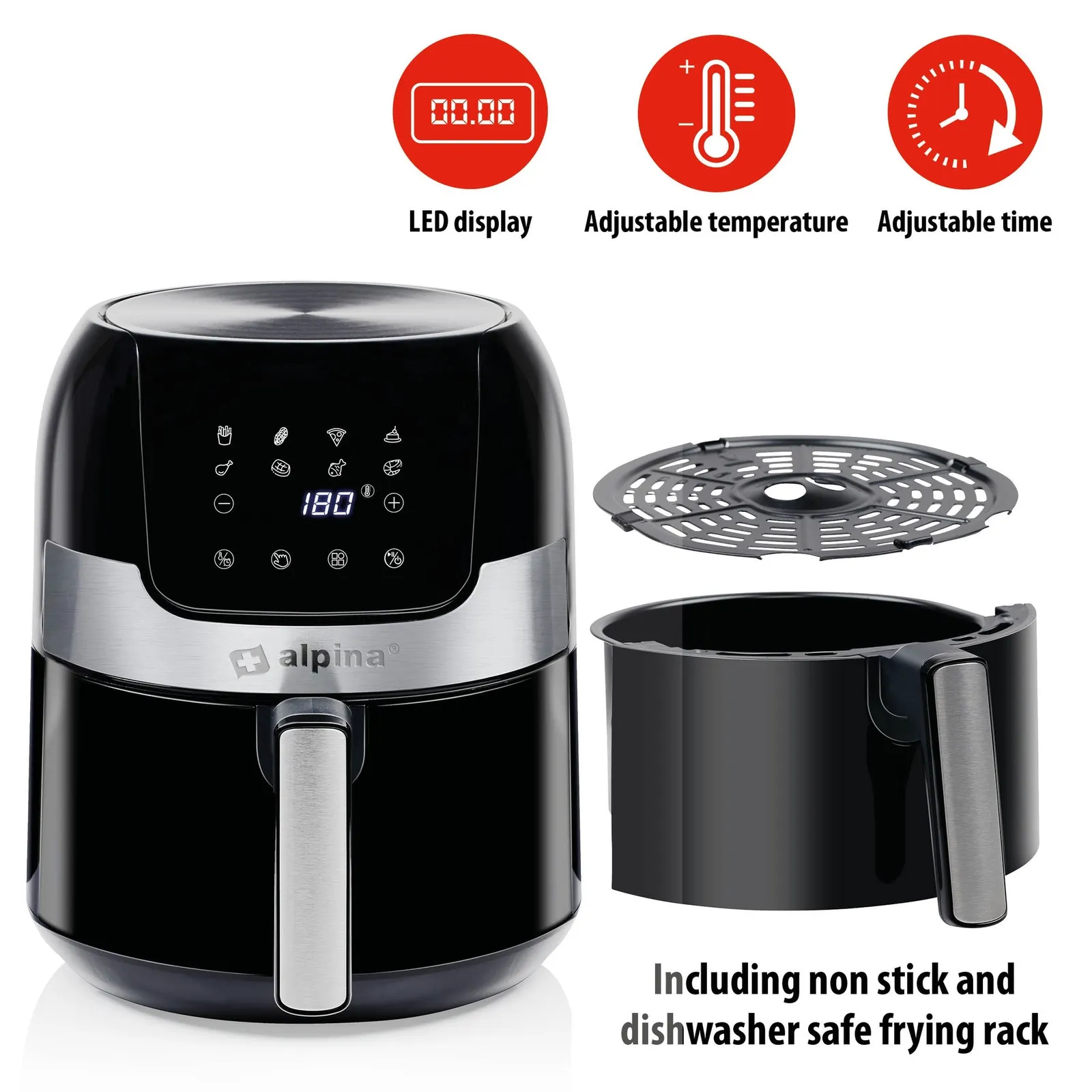 ALPINA Digitale Heißluftfritteuse 3.5L 1400W 230V, Schwarz – Bild 9