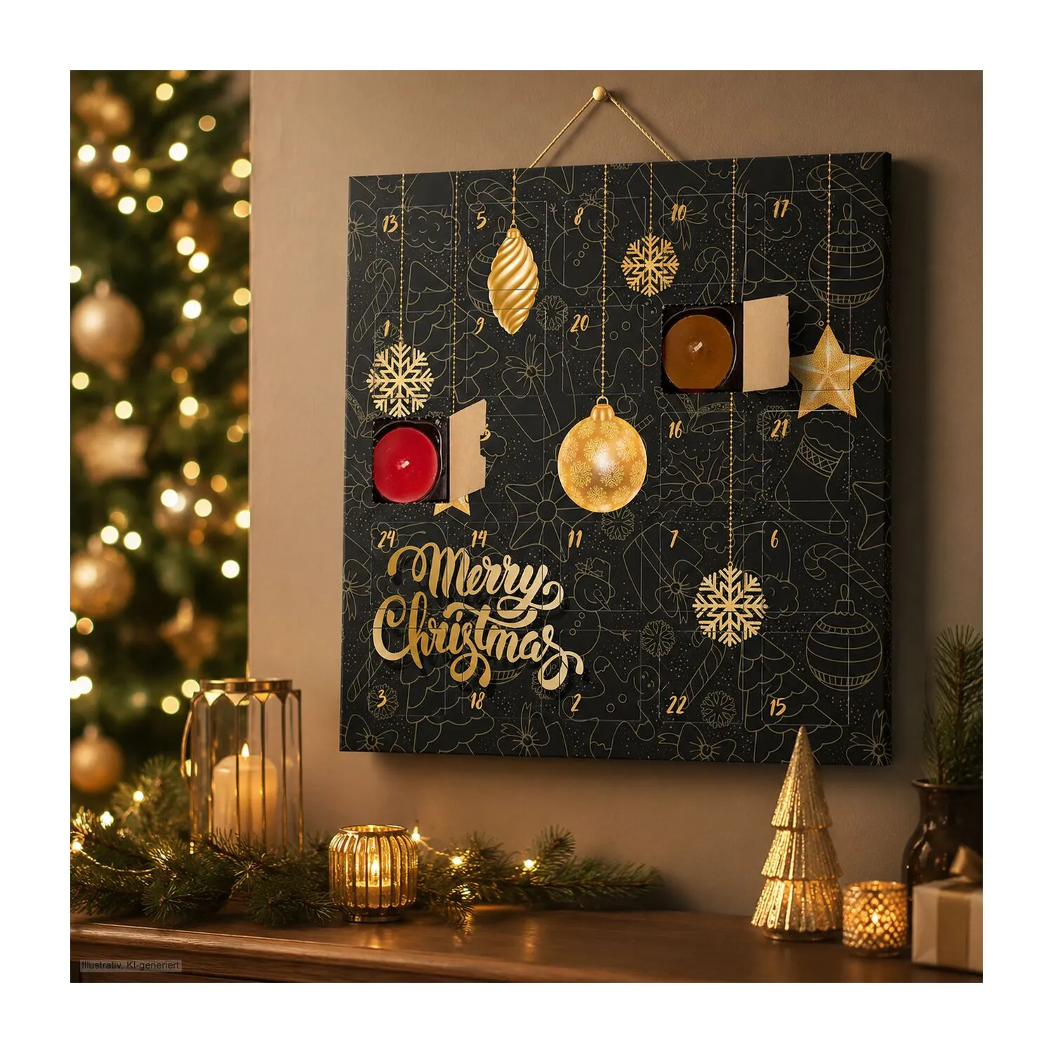 Geschenkartikel / Präsentartikel : Duftkerzen Adventskalender Merry Christmas, schwarz – Bild 6