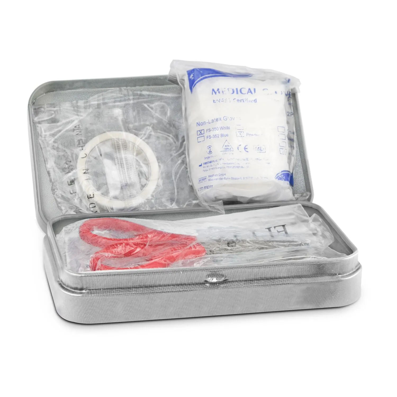 First Aid Box Compact, 27-teilig in Metalldose, grau – Bild 3
