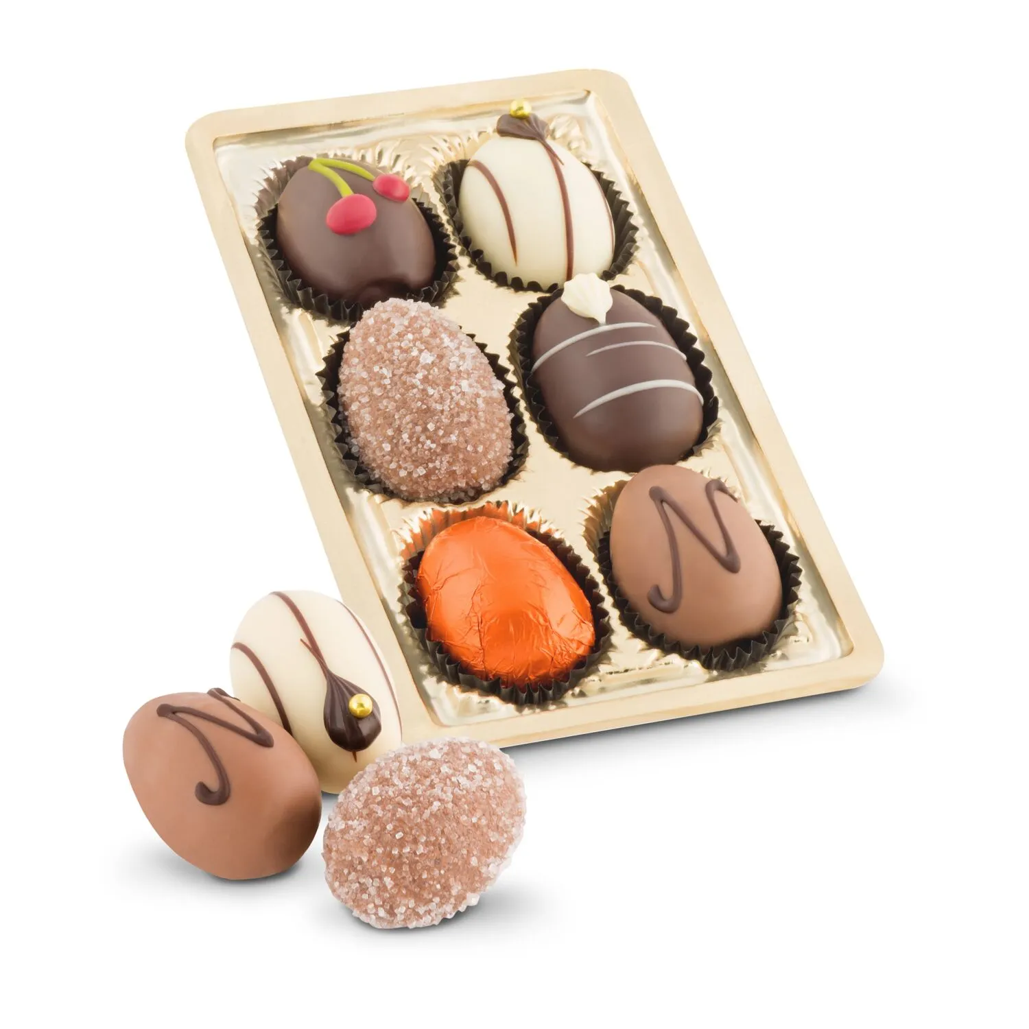Geschenkartikel / Präsentartikel: Schokoladen-Pralineneier, 6 Stück, 125 g, gelb – Bild 2