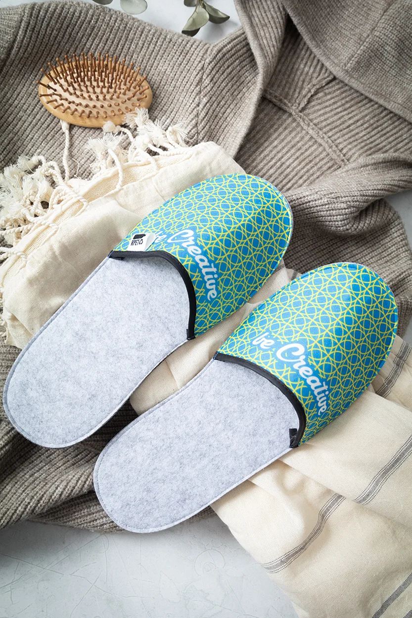 Individuelle RPET Hausschuhe CreaFelt Slip, weiß, grau – Bild 6