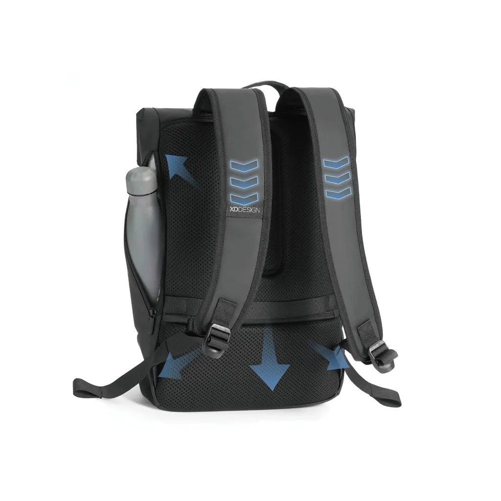 Urban wasserabweisender Flap-Top Rucksack, schwarz – Bild 6