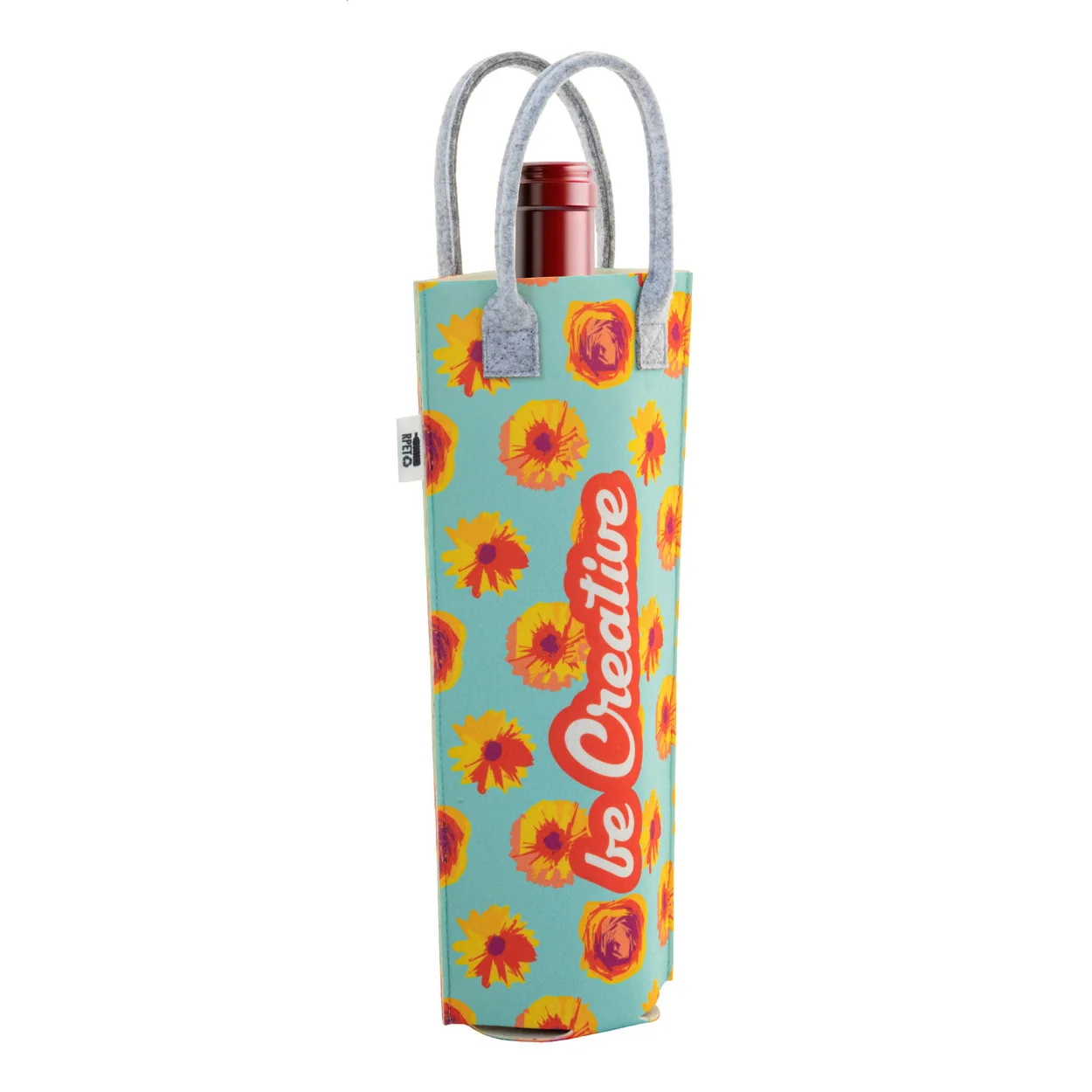 individuelle RPET Weintasche CreaFelt Vino, weiß, grau – Bild 9
