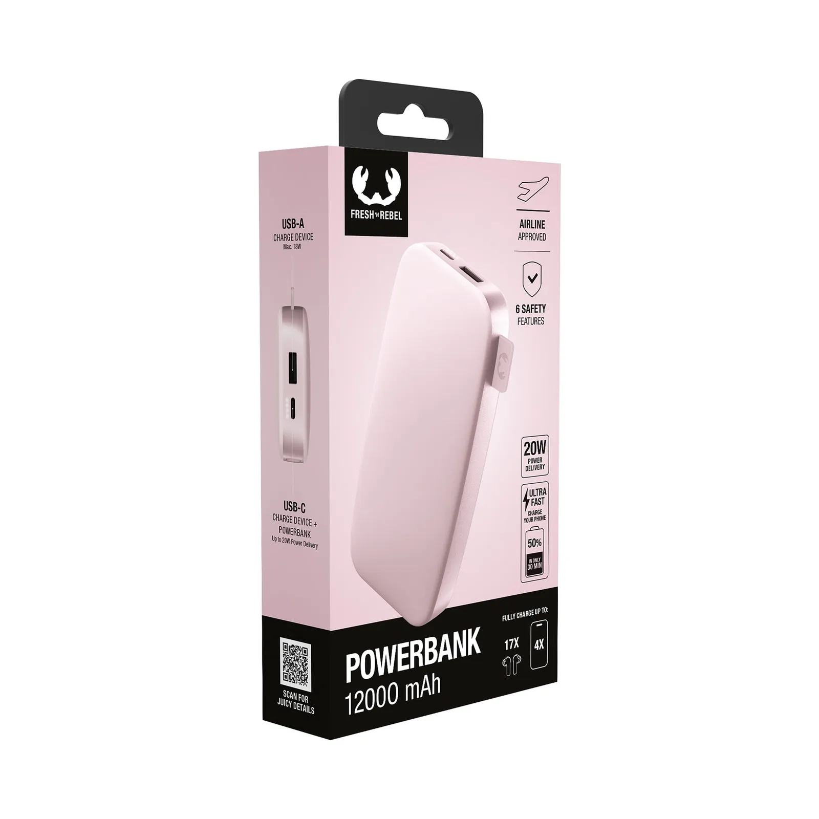 Fresh 'n Rebel Powerbank 12000 mAh USB-C, Pastellrosa – Bild 3