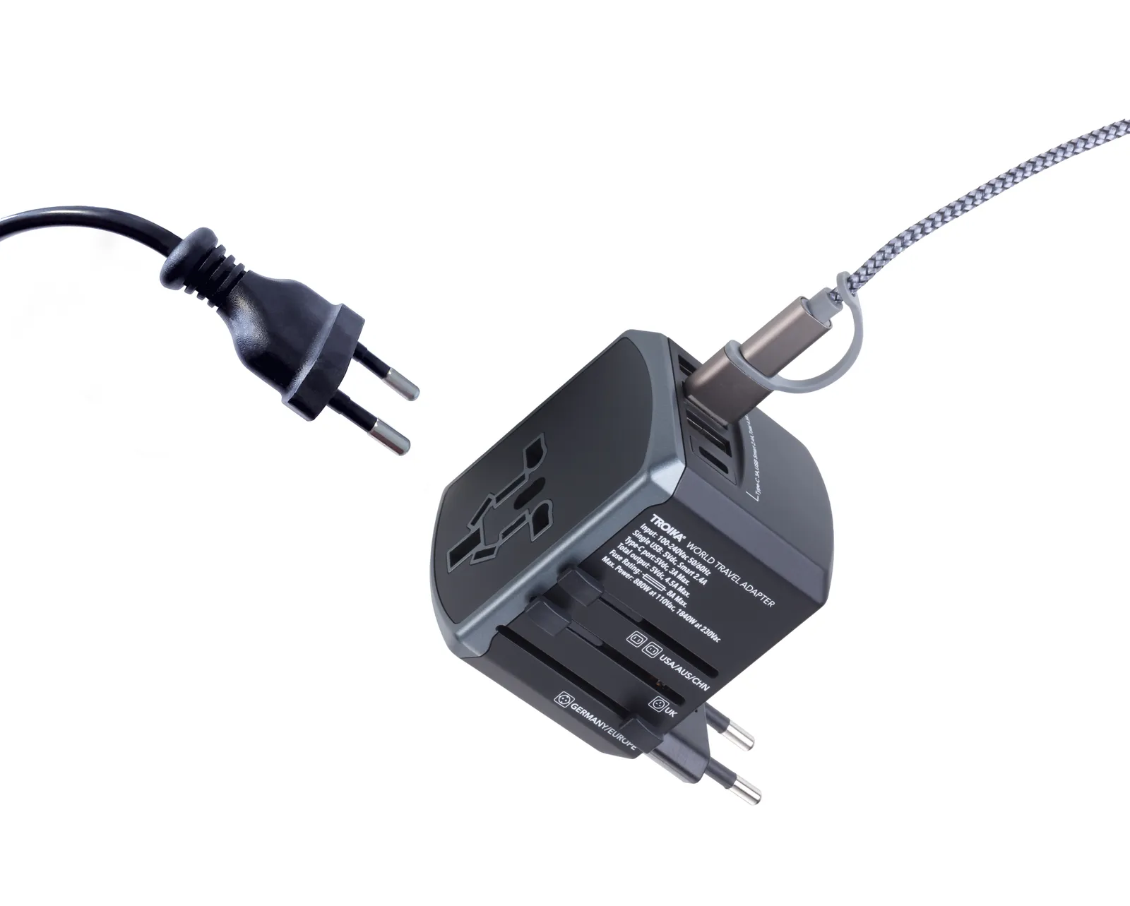 Reiseadapter-Set TROIKA WORLD TRAVEL ADAPTER, grau/schwarz – Bild 3