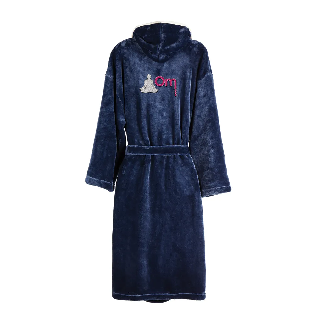 VINGA Louis Luxus Plüsch GRS rPET Bademantel Größe S/M, navy blau – Bild 4