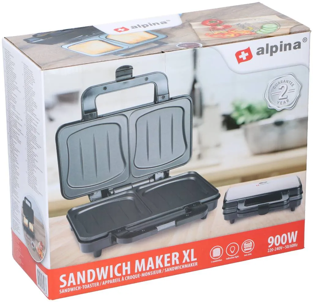 ALPINA Sandwichmaker XL 900W, Silber – Bild 5