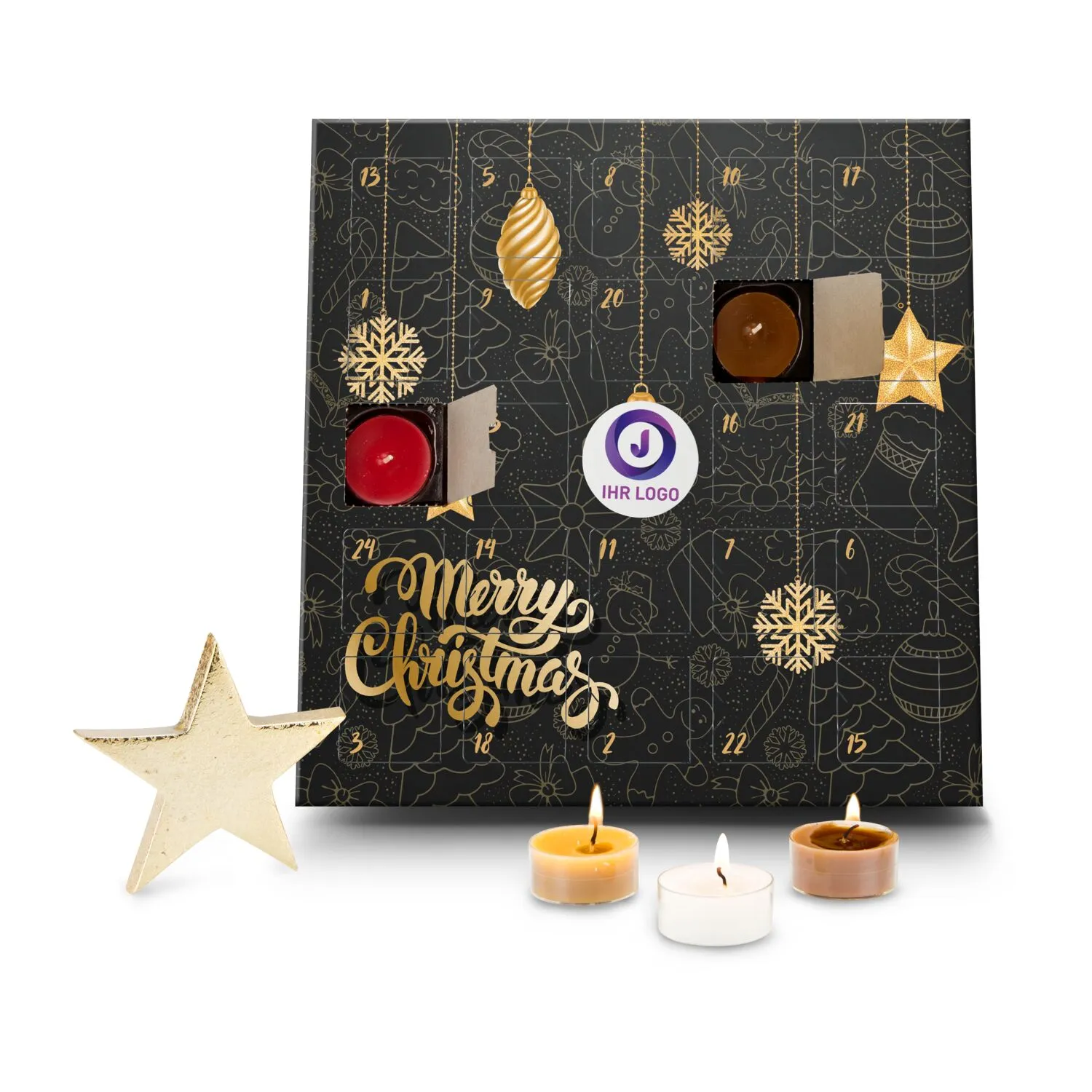 Geschenkartikel / Präsentartikel : Duftkerzen Adventskalender Merry Christmas, schwarz – Bild 4