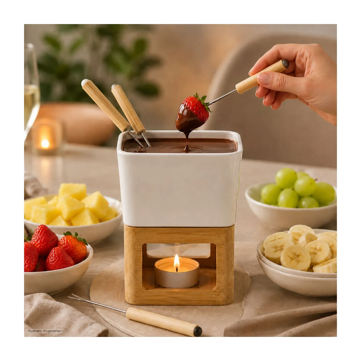Geschenkset / Präsenteset: Schokofondue im Beutel, grau – Bild 12