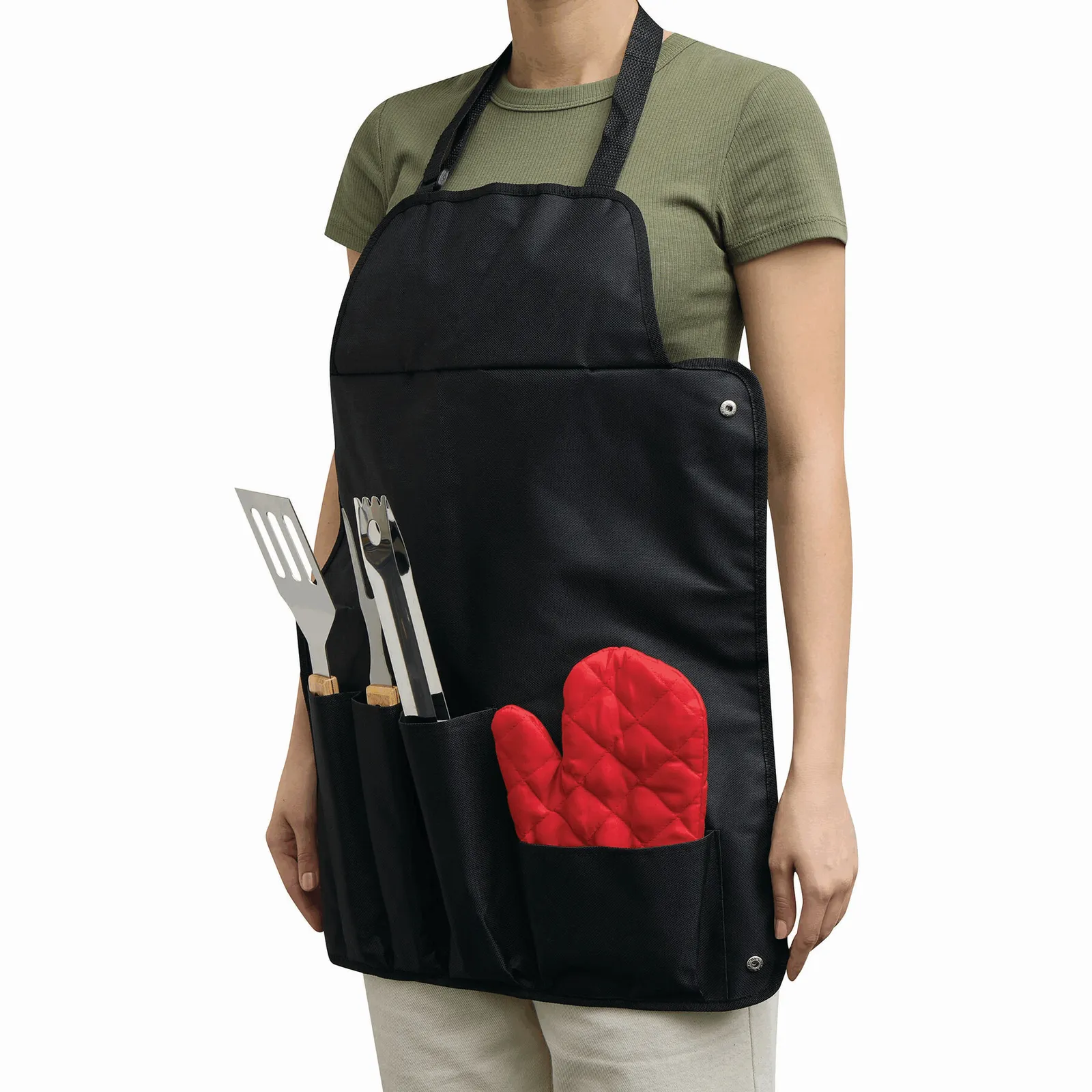 GREAT BBQ - Grill-Schürze mit Grillbesteck rot, schwarz, silber, rot, schwarz – Bild 7